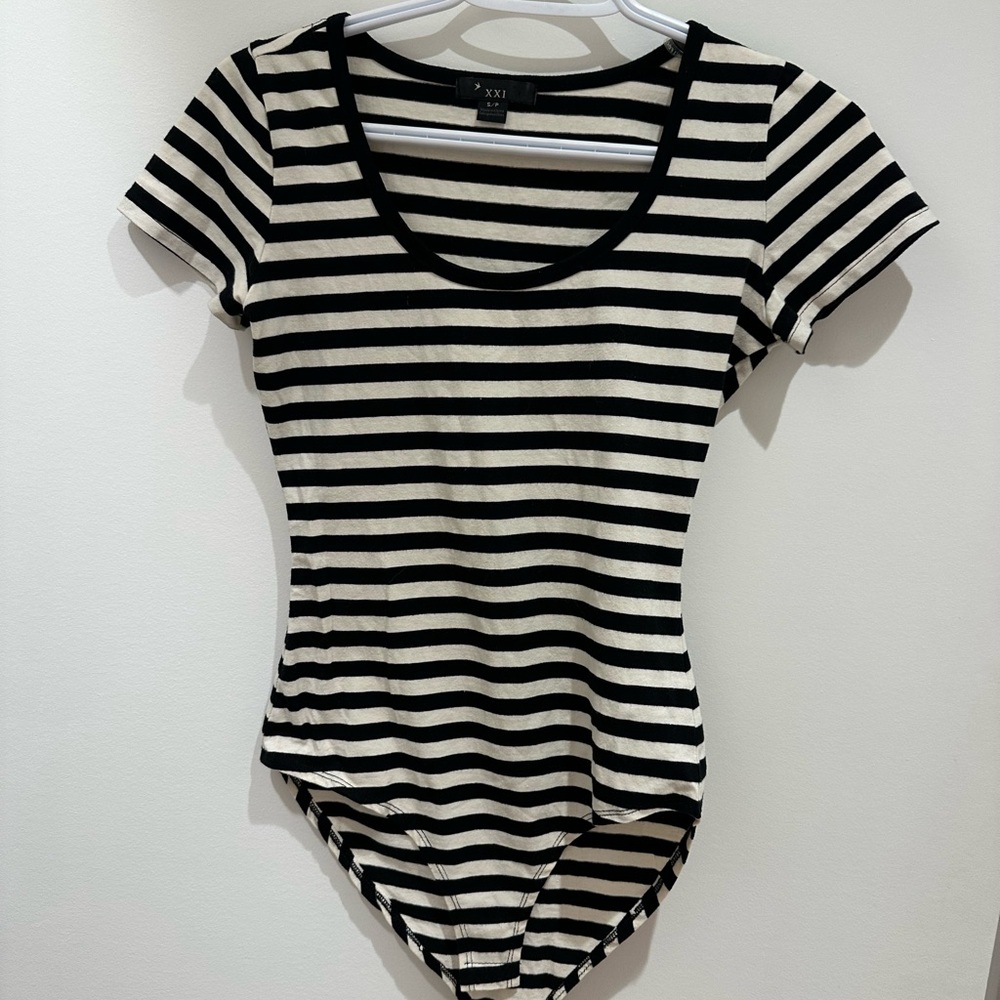Forever 21 Black and White Striped Bodysuit